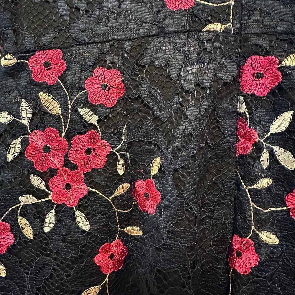 DKNY Navy Lace Dress Pink Floral Embroidery Sleeveless Cocktail Midi Sz 8 - Picture 7 of 11